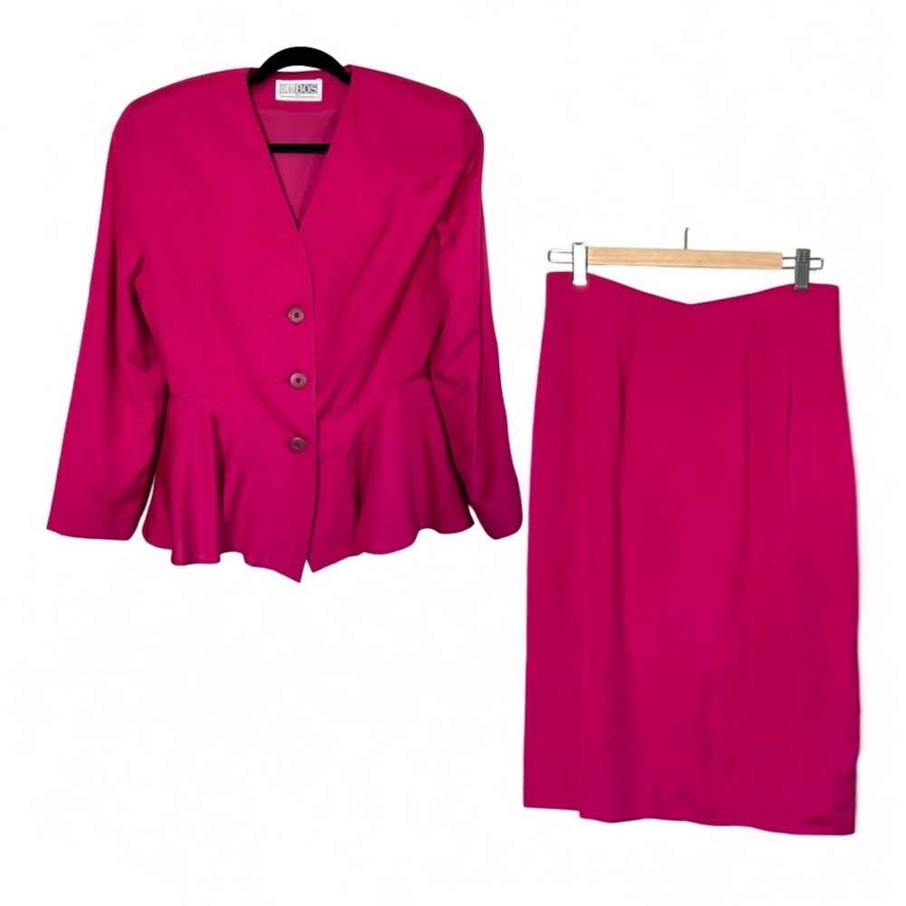Vintage 80s blazer & Pencil Skirt set Selma Bos Canada pink peplum retro